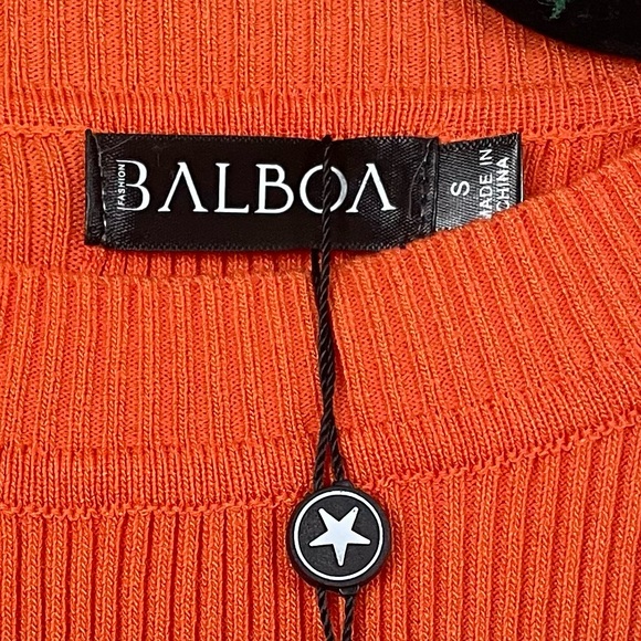 Balboa Orange Long Sleeve Top w/ Rhinestone Criss-Cross & Tie Waist - Small - Picture 5 of 7